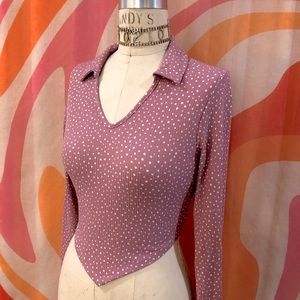 Retro Mauve Collared Long Sleeve Top
